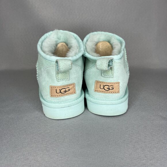 Women's Ugg Boots Size 8 Classic Ultra Mini Aqua Sky Blue Suede Wool Booties - Picture 5 of 14